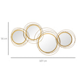 easycomfort easycomfort decorazione murale 3d in metallo wall art a cerchi con specchi 107x56cm oro