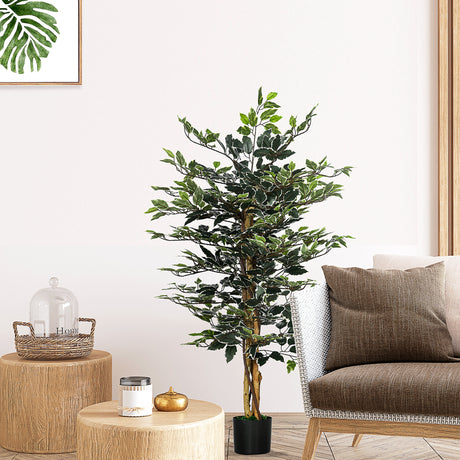 easycomfort pianta artificiale di fico da 130 cm a 702 foglie e 3 tronchi con vaso o15x12.5 cm per interni ed esterni