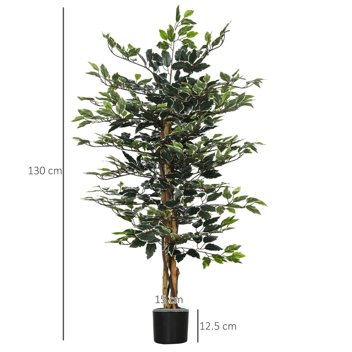easycomfort pianta artificiale di fico da 130 cm a 702 foglie e 3 tronchi con vaso o15x12.5 cm per interni ed esterni