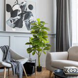 easycomfort pianta artificiale di ficus da 150 cm a 75 foglie e 4 rami con vaso o15x12.5 cm per interni ed esterni verde