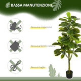 easycomfort pianta artificiale di ficus da 150 cm a 75 foglie e 4 rami con vaso o15x12.5 cm per interni ed esterni verde