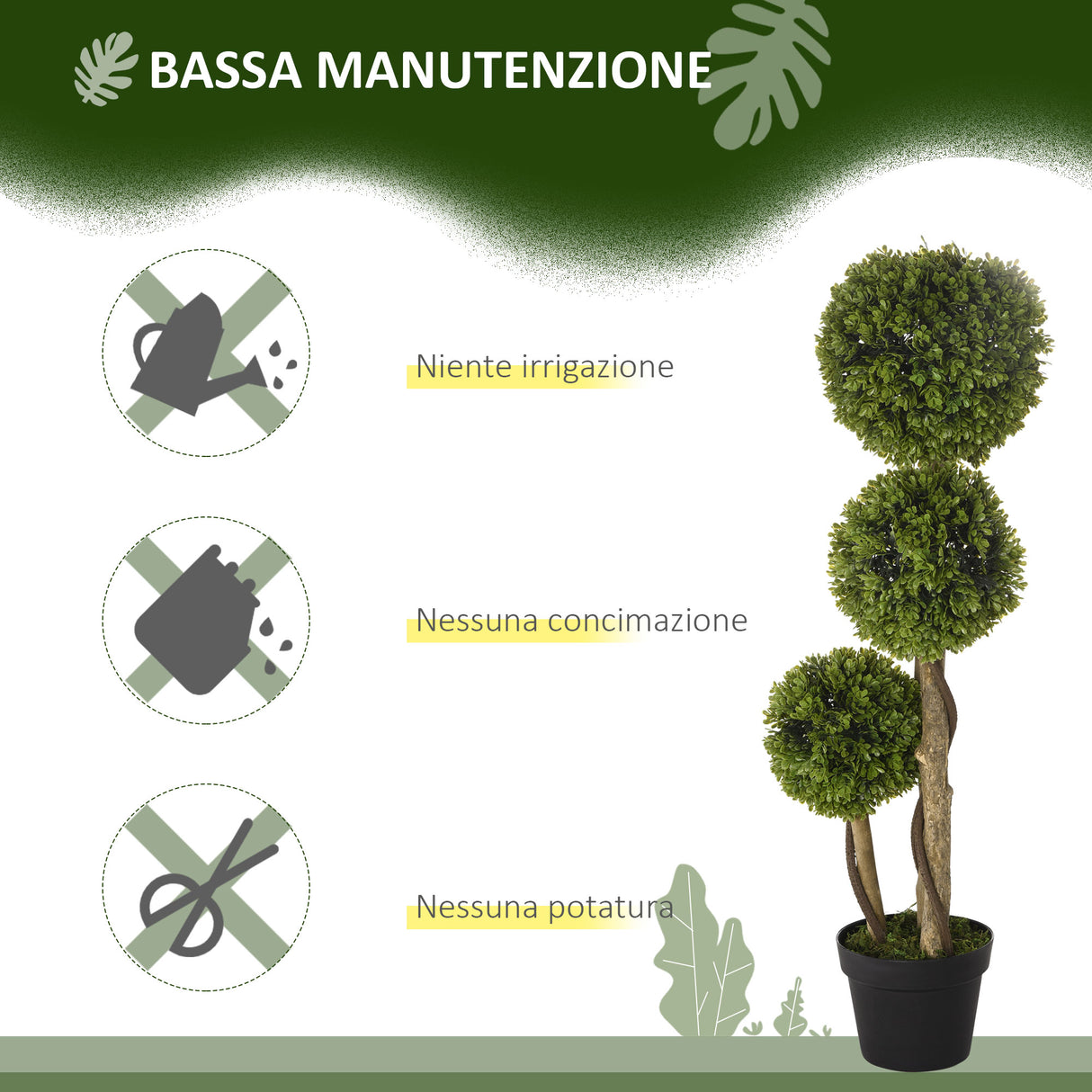 easycomfort pianta di bosso artificiale a 3 sfere con vaso incluso e fondo rinforzato altezza 90 cm