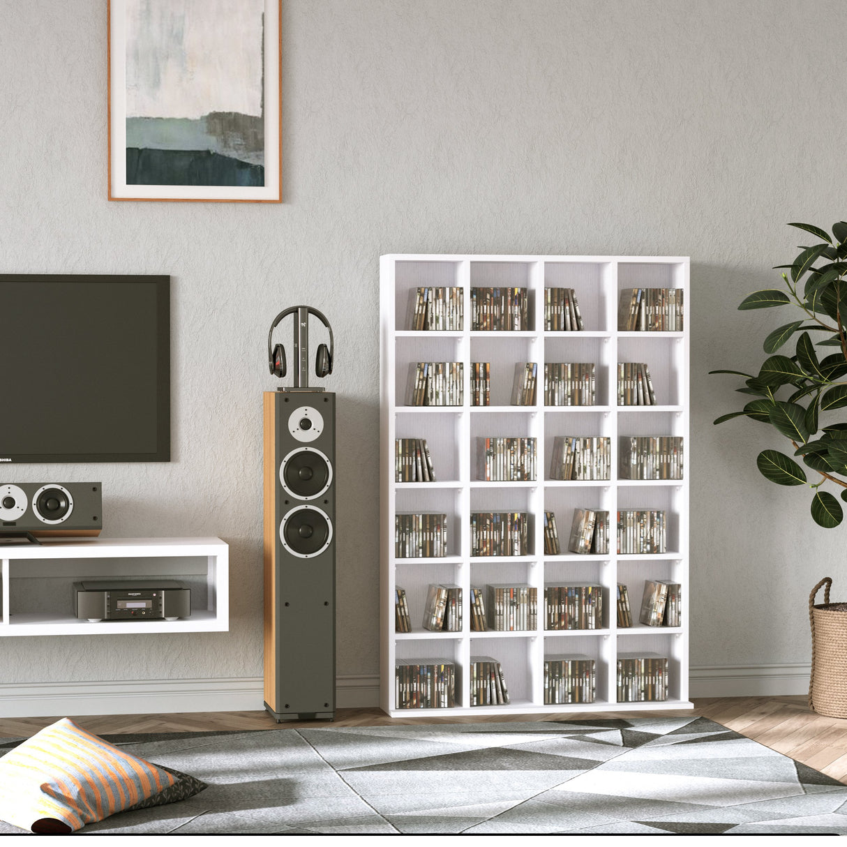 easycomfort easycomfort mobile libreria porta cd da 24 ripiani ad altezza regolabile in truciolato 130 5x89x20 cm bianco ean 8054144131115
