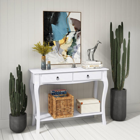 easycomfort easycomfort mobiletto tavolo consolle da ingresso moderno con 2 cassetti casa legno 100 33 75cm bianco ean 8054111849685
