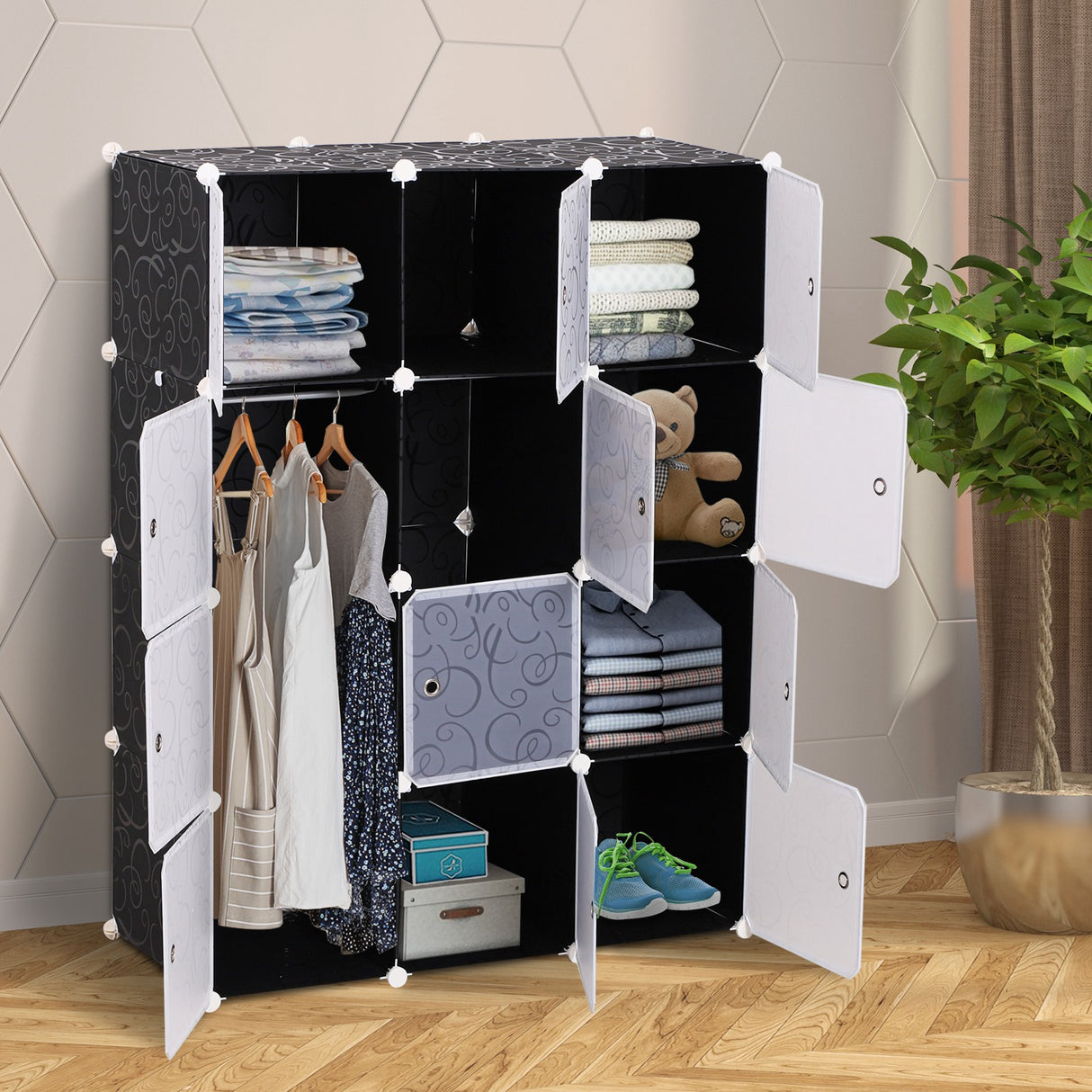 easycomfort easycomfort armadio guardaroba modulare cubi salvaspazio da casa bianco e nero in pp 111 x 47 x 145 cm ean 8054111849463