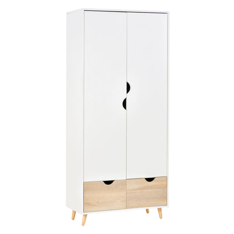 easycomfort easycomfort armadio a due ante in legno con 1 ripiano 1 appendiabiti 2 cassetti con maniglie intagliate bianco 80x40x180cm
