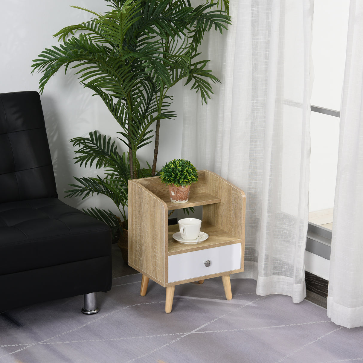easycomfort easycomfort comodino salvaspazio mobiletto con cassetto e mensola in legno 37x30x48cm roverebianco