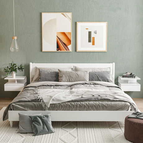 easycomfort easycomfort set da 2 comodini moderni sospesi con cassetto e mensola in legno 35x32x22 5cm bianco lucido