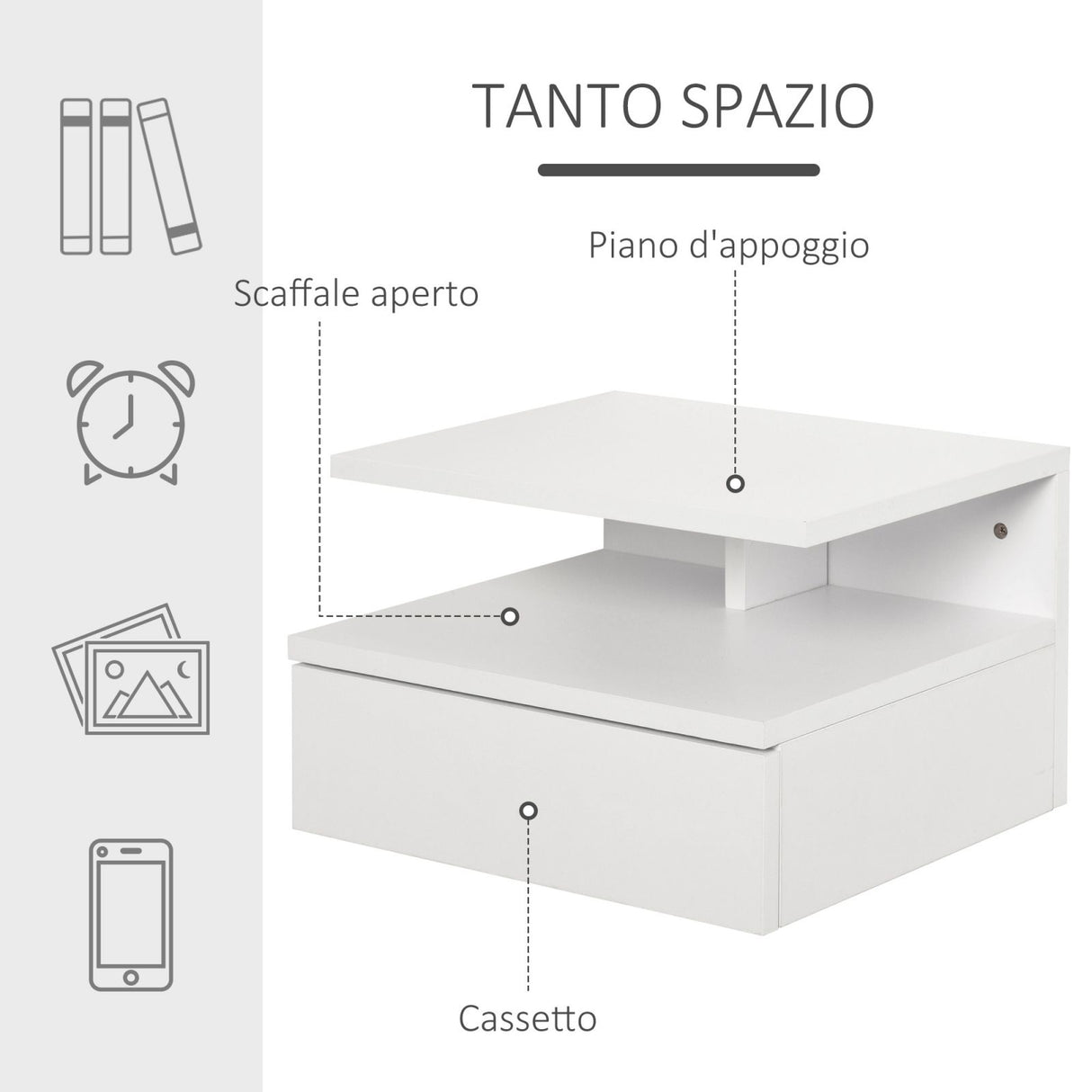 easycomfort easycomfort set da 2 comodini sospesi per camera da letto con cassetto e mensola superiore in legno 35x32x22 5cm