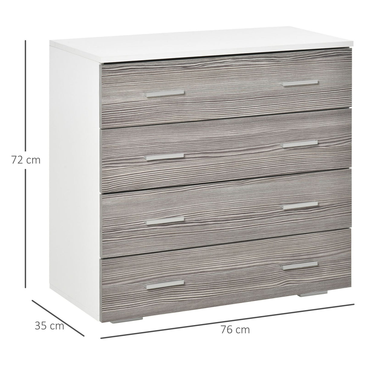 easycomfort easycomfort cassettiera camera da letto moderna 4 cassetti con maniglie in alluminio e struttura in legno 76x35x72cm bianco e grigio