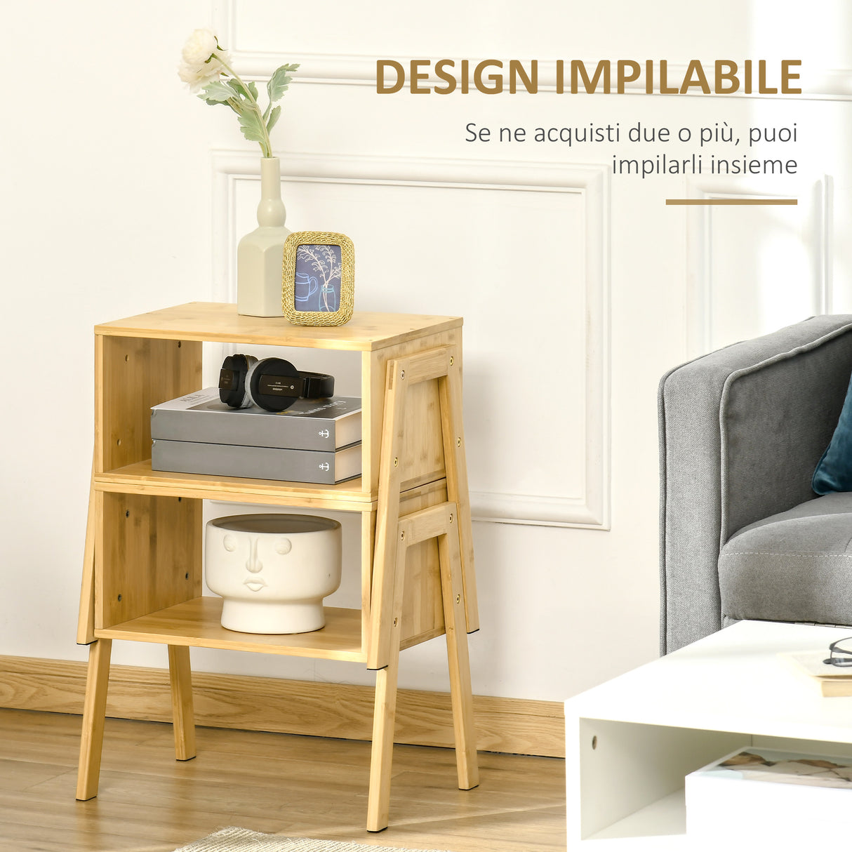 easycomfort easycomfort comodino multiuso tavolino da divano in bambu design aperto 43x32 5x42cm