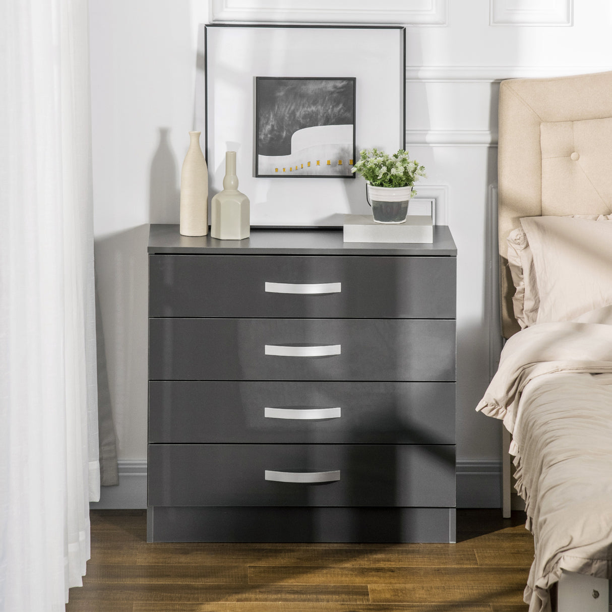 easycomfort easycomfort cassettiera da 4 cassetti con maniglie di metallo in truciolato 75x36x72 cm grigio