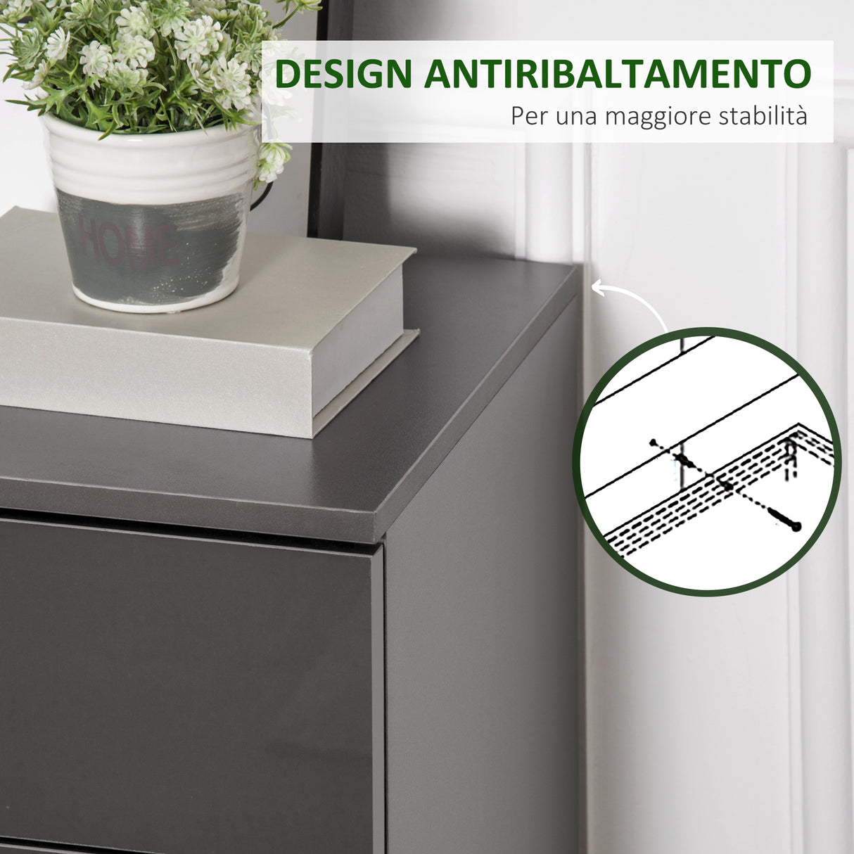 easycomfort easycomfort cassettiera da 4 cassetti con maniglie di metallo in truciolato 75x36x72 cm grigio