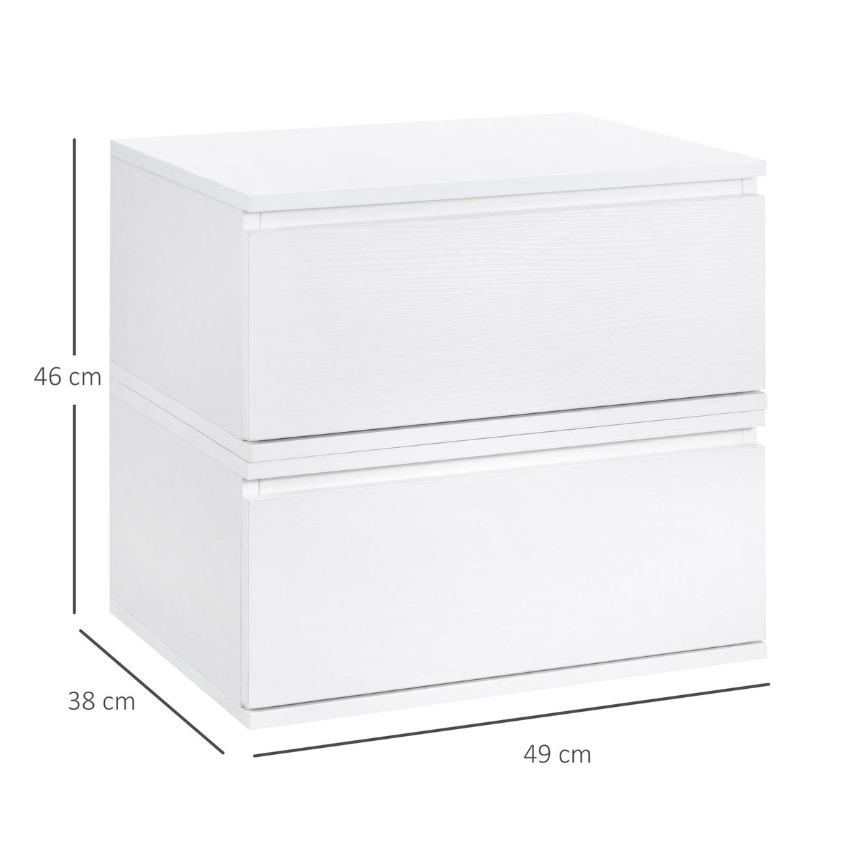 easycomfort easycomfort comodino set 2 pezzi con cassetto e design sospeso in truciolato e mdf 49x38x23 cm bianco