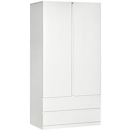 easycomfort easycomfort armadio guardaroba in truciolato bianco con appendiabiti e 2 cassetti scorrevoli per camere da letto 100x60x200 cm