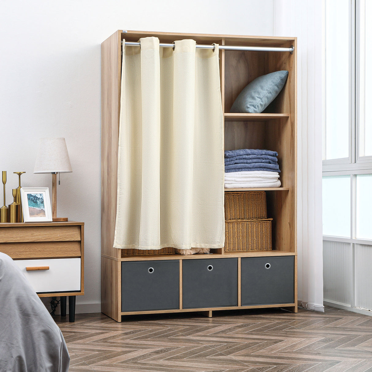easycomfort easycomfort armadio guardaroba in truciolato con guida per appendere 3 cassetti in poliestere e 3 ripiani 105x48x160 cm
