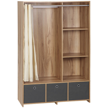 easycomfort easycomfort armadio guardaroba in truciolato con guida per appendere 3 cassetti in poliestere e 3 ripiani 105x48x160 cm