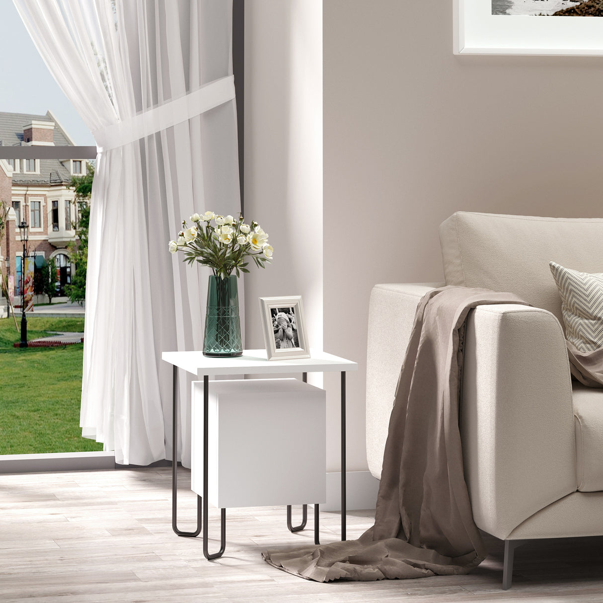 easycomfort easycomfort comodino moderno con armadietto e mensola in legno e gambe in metallo 40x40x45cm