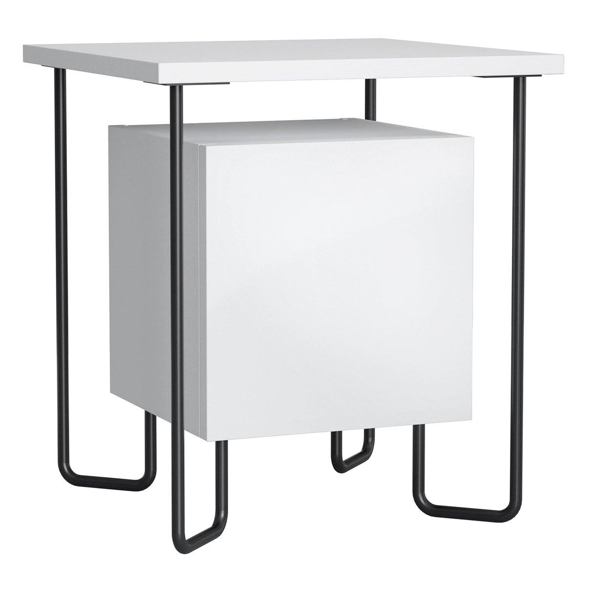 easycomfort easycomfort comodino moderno con armadietto e mensola in legno e gambe in metallo 40x40x45cm