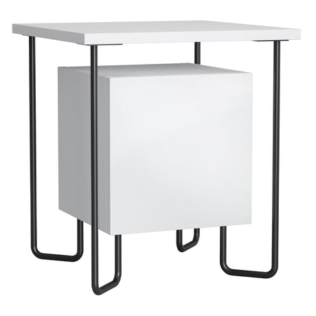 easycomfort easycomfort comodino moderno con armadietto e mensola in legno e gambe in metallo 40x40x45cm