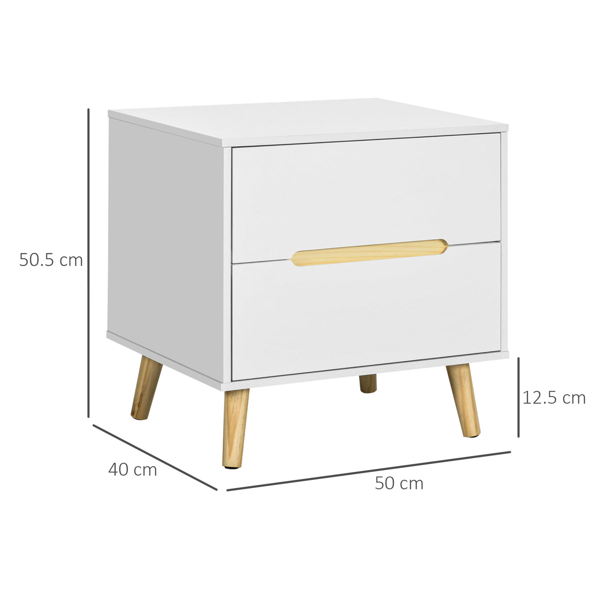 easycomfort easycomfort comodino moderno con 2 cassetti in truciolato e gambe in legno di pino 50lx40px50 5a cm bianco
