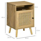 easycomfort easycomfort set 2 comodini in stile boho con armadietto e ripiano aperto in truciolato rattan e mdf 39x35x60 cm