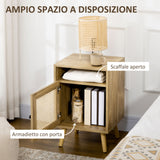 easycomfort easycomfort set 2 comodini in stile boho con armadietto e ripiano aperto in truciolato rattan e mdf 39x35x60 cm