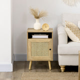 easycomfort easycomfort set 2 comodini in stile boho con armadietto e ripiano aperto in truciolato rattan e mdf 39x35x60 cm