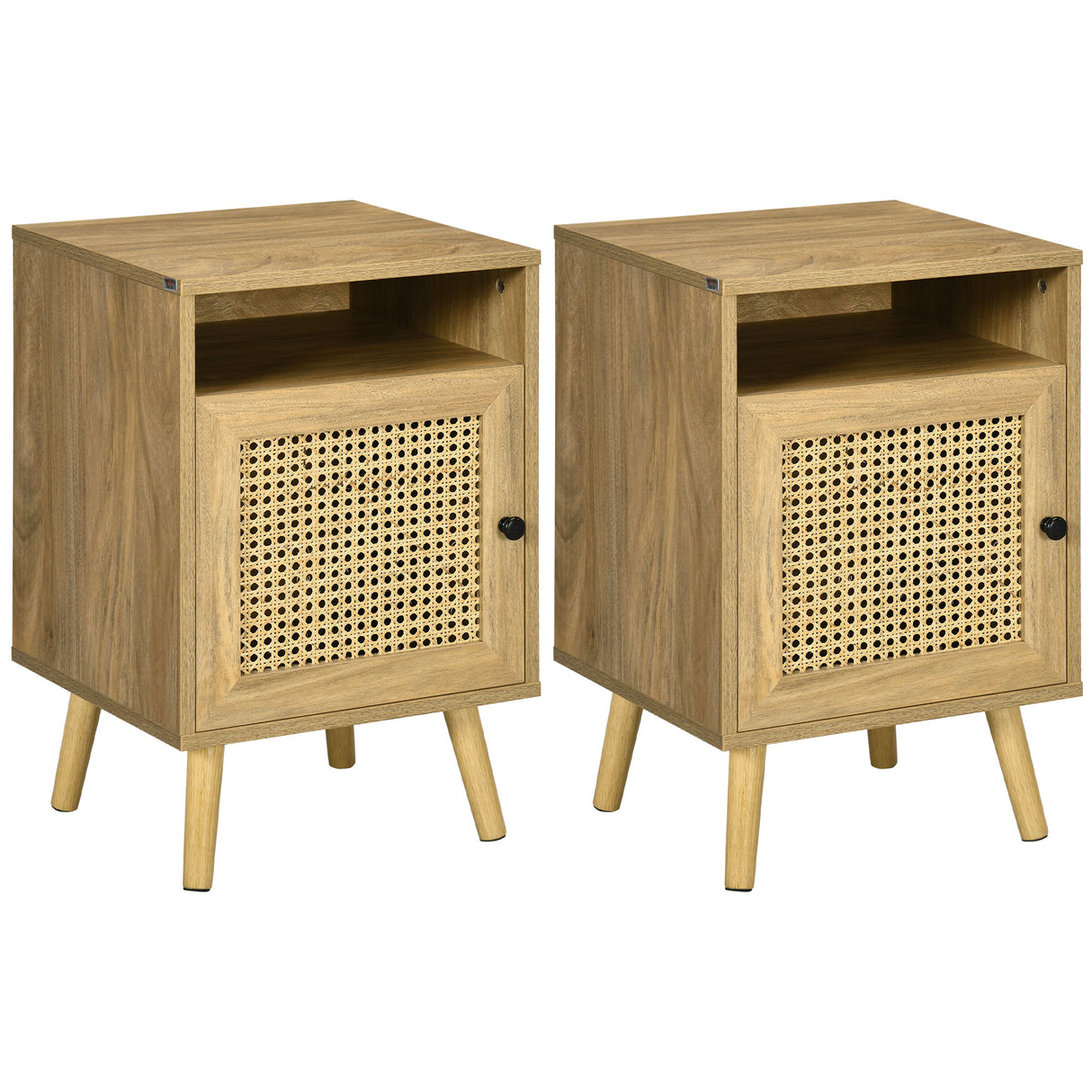 easycomfort easycomfort set 2 comodini in stile boho con armadietto e ripiano aperto in truciolato rattan e mdf 39x35x60 cm