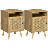 easycomfort easycomfort set 2 comodini in stile boho con armadietto e ripiano aperto in truciolato rattan e mdf 39x35x60 cm