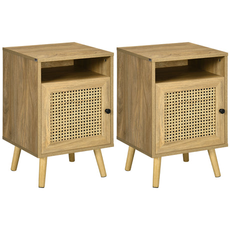 easycomfort easycomfort set 2 comodini in stile boho con armadietto e ripiano aperto in truciolato rattan e mdf 39x35x60 cm