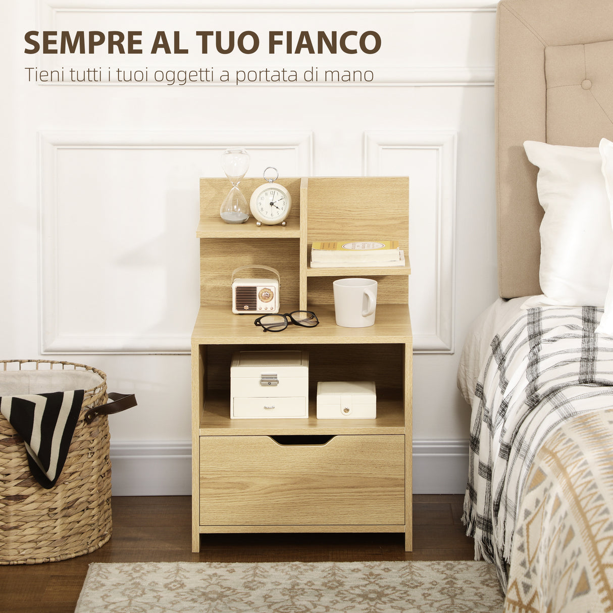 easycomfort easycomfort comodino con 2 ripiani aperti e cassetto in truciolato per camera da letto e salotto 45x35x73 cm