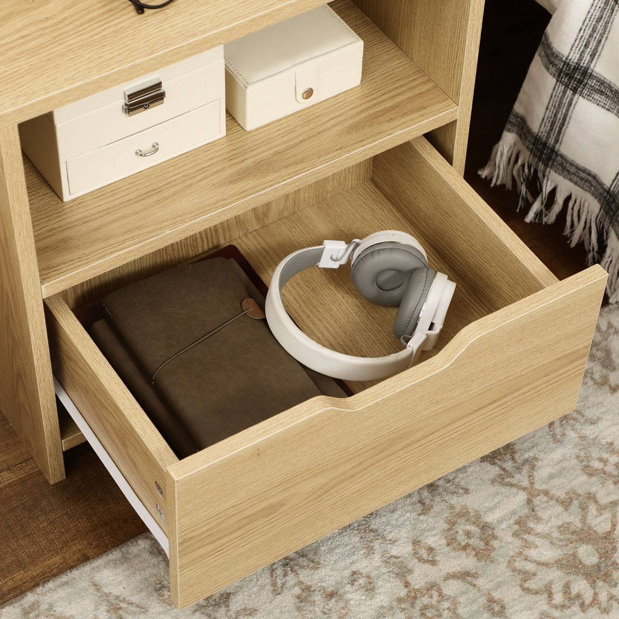 easycomfort easycomfort comodino con 2 ripiani aperti e cassetto in truciolato per camera da letto e salotto 45x35x73 cm