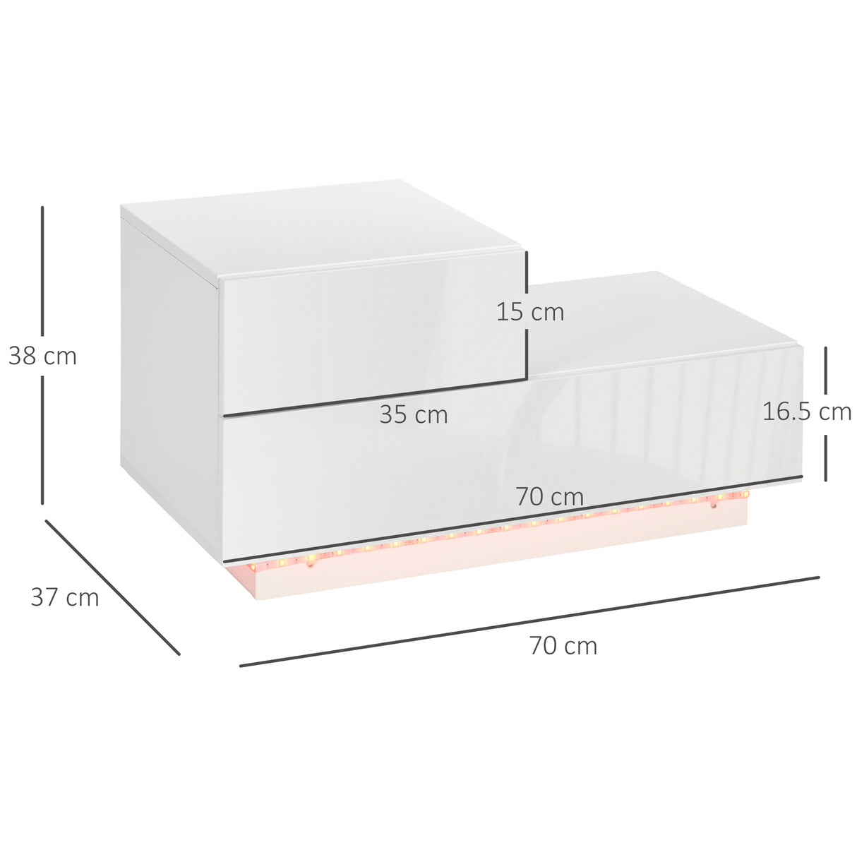easycomfort easycomfort comodino moderno con 16 luci led rgb telecomando e due cassetti in truciolato 70x37x38cm bianco