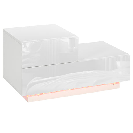 easycomfort easycomfort comodino moderno con 16 luci led rgb telecomando e due cassetti in truciolato 70x37x38cm bianco