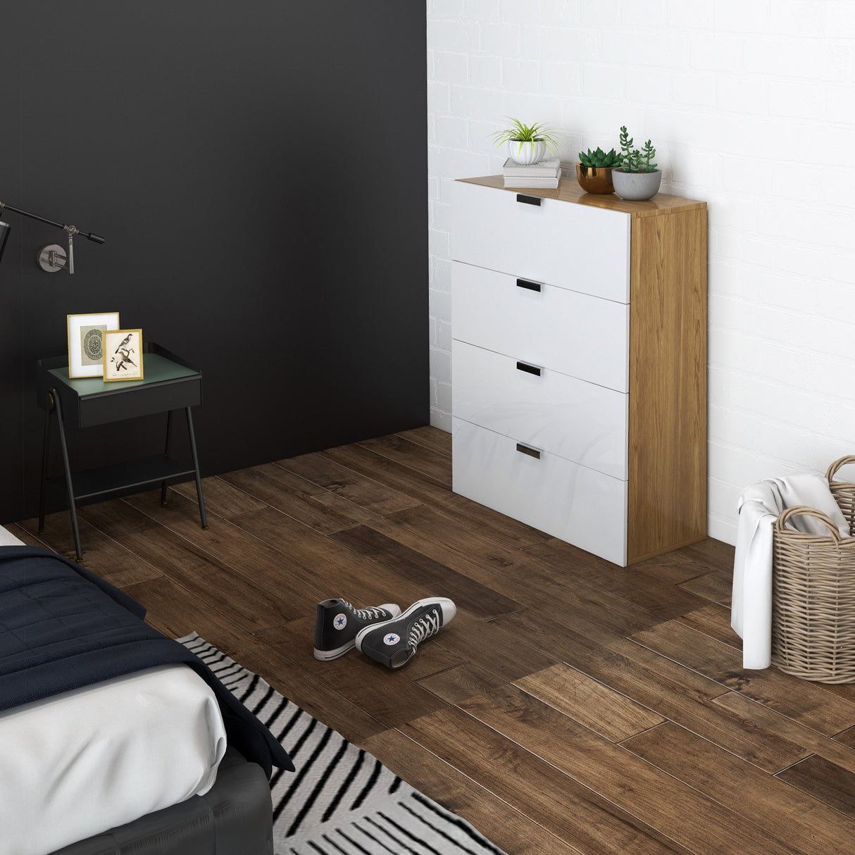 easycomfort easycomfort cassettiera con 4 cassetti per soggiorno e camera da letto con maniglie in lega di alluminio 70x35x92cm bianco