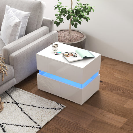 easycomfort easycomfort comodino con luce led rgb incorporata con 2 cassetti 4 modalita di luce e 16 colori in truciolato 60x39x47cm bianco