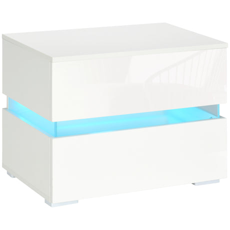 easycomfort easycomfort comodino con luce led rgb incorporata con 2 cassetti 4 modalita di luce e 16 colori in truciolato 60x39x47cm bianco