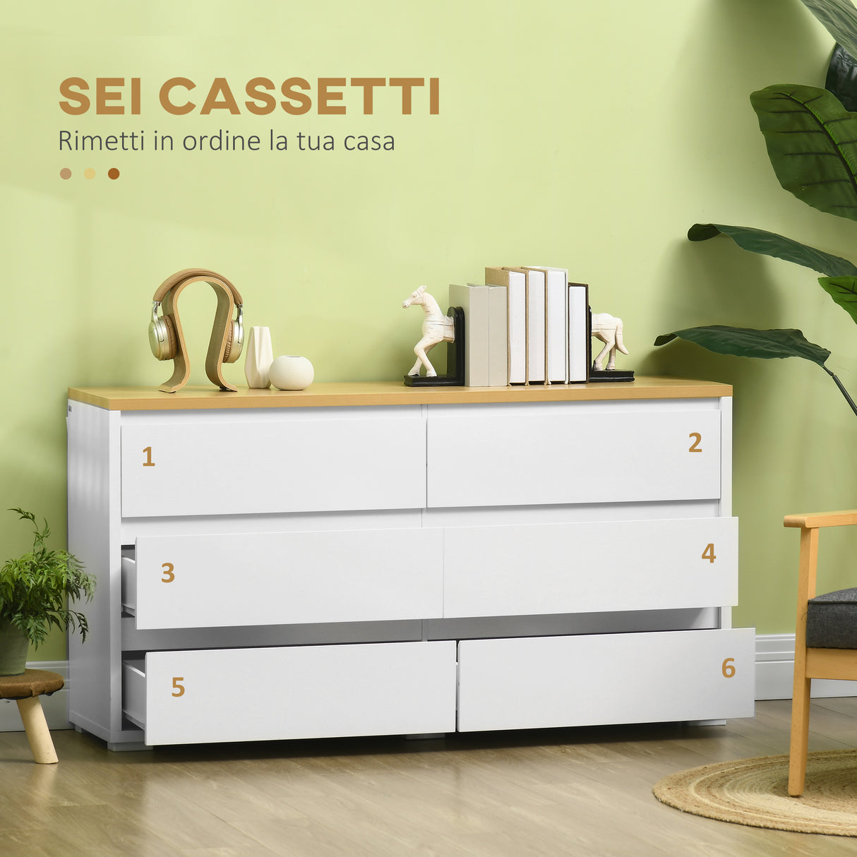 easycomfort easycomfort cassettiera 6 cassetti moderna in truciolato per camera da letto e ingresso 140x37x75cm
