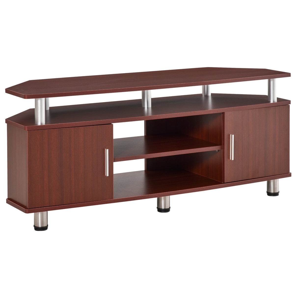 easycomfort easycomfort mobile porta tv classico da soggiorno con 2 ripiani e 2 armadietti in mdf e acciaio inox marrone 120x39 5x52cm ean 8054144130132
