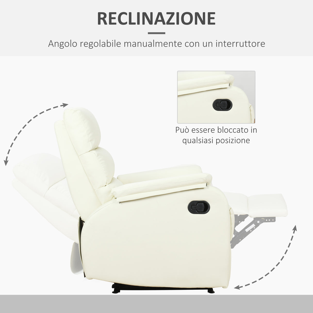 easycomfort easycomfort poltrona relax per interni reclinabile manualmente con cuscino imbottito in pelle pu e acciaio 75x82x99 cm crema ean 8055776913384