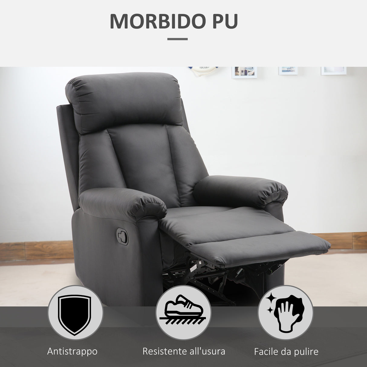 easycomfort easycomfort poltrona relax reclinabile imbottita ergonomica con poggiapiedi pelle pu 80 x 97 x 107cm nero ean 8055776912912