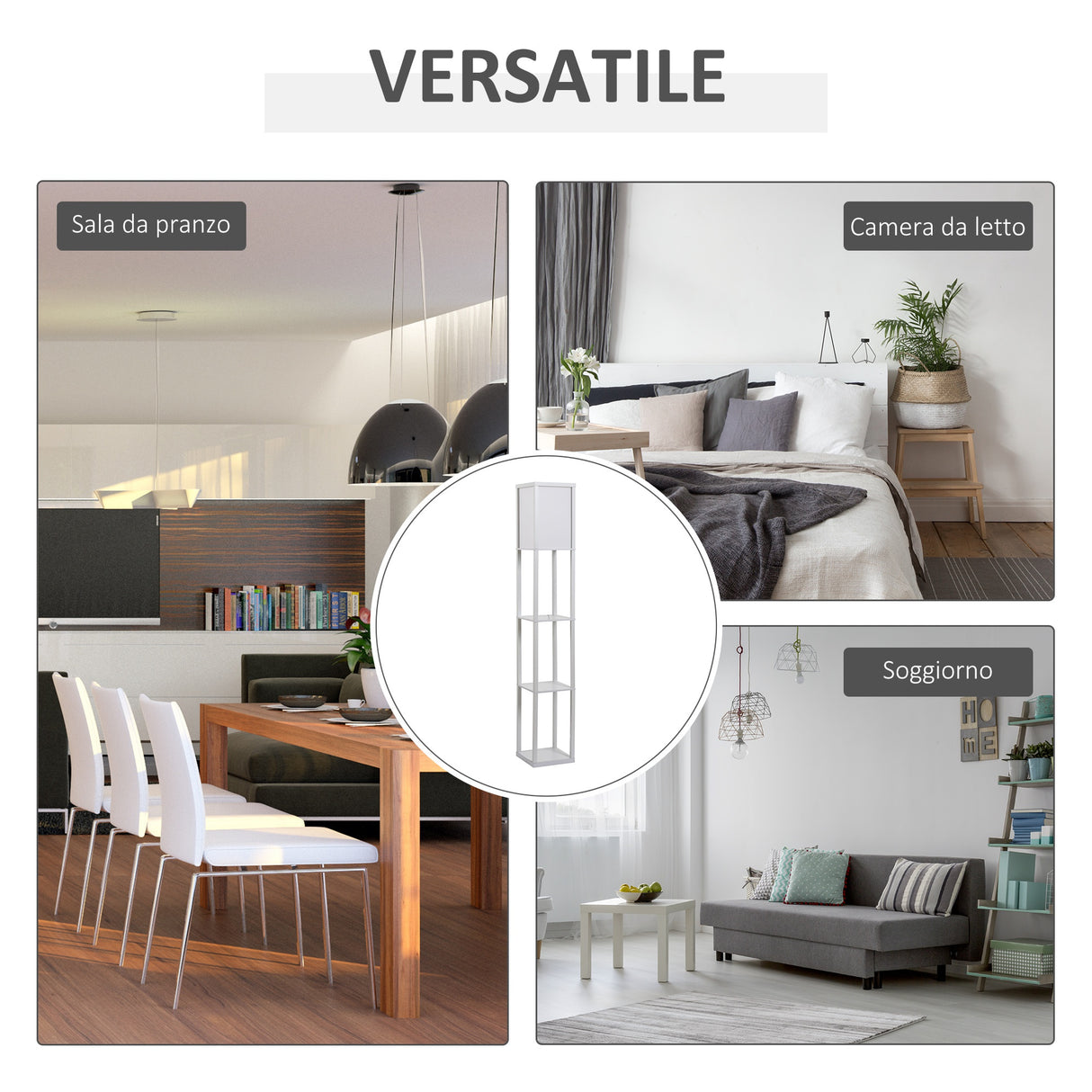 easycomfort easycomfort lampada da terra con 3 mensole integrate attacco e27 potenza 40w arredamento moderno in mdf 26x26x160cm bianco
