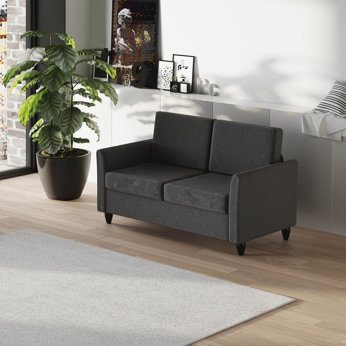 easycomfort easycomfort divano a 2 posti a seduta ampia con cuscini rimovibili da salotto in tessuto effetto lino e gommapiuma 141x70x78 cm grigio scuro e nero ean 8055776914503