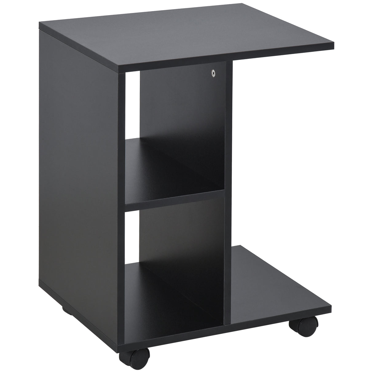 easycomfort easycomfort tavolino da salotto a c con 2 ripiani aperti e 4 ruote girevoli 45x35x58 cm nero