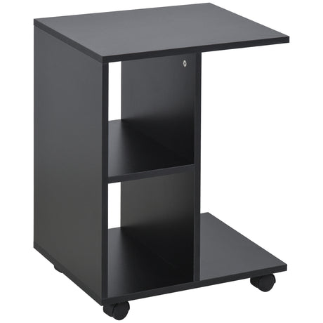 easycomfort easycomfort tavolino da salotto a c con 2 ripiani aperti e 4 ruote girevoli 45x35x58 cm nero