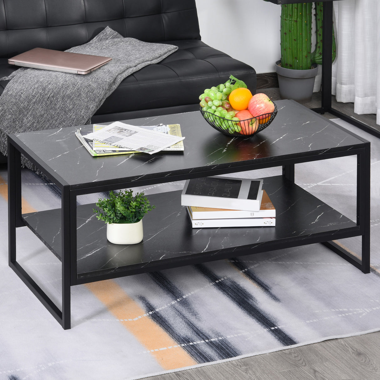 easycomfort easycomfort tavolino da caffe nero effetto marmo con ripiano inferiore ean 8054144137636