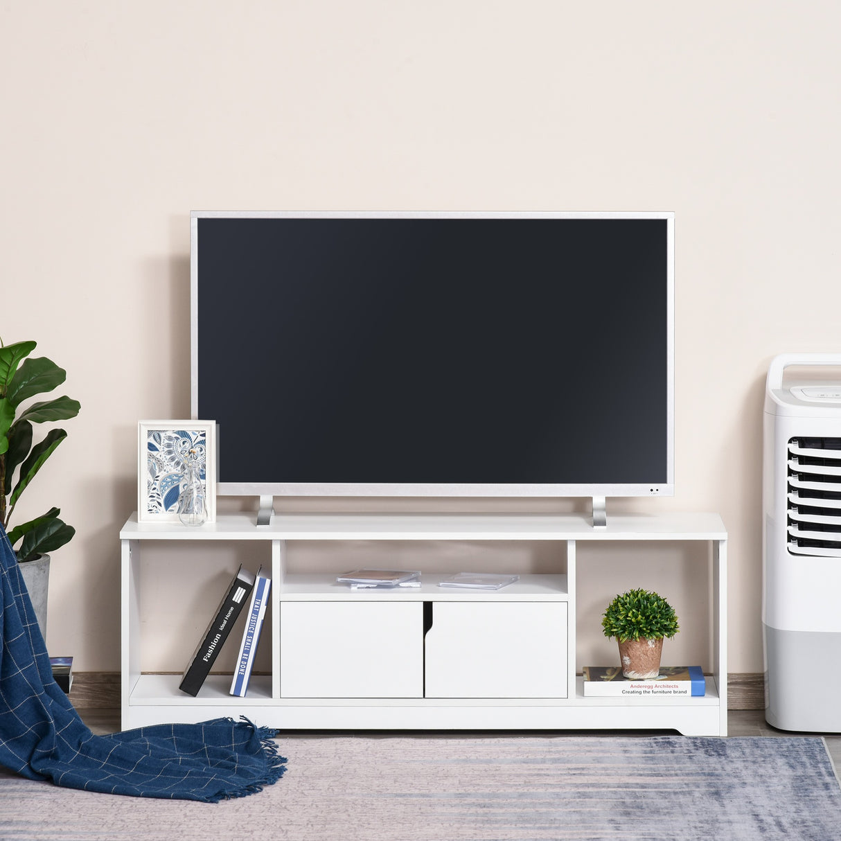 easycomfort easycomfort mobile porta tv fino a 42 con armadietto e ripiani aperti in legno 120x30x41cm