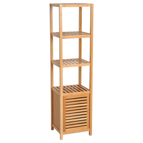 easycomfort easycomfort mobile alto bagnoterrazzo scaffale a torre in bambu 4 ripiani armadietto con anta 36x33x140cm color legno ean 8054111845311