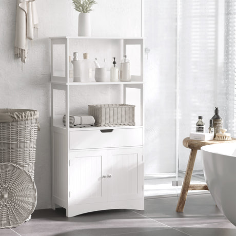 easycomfort easycomfort mobile bagno con mensole armadietto e cassetto mobiletto multiuso in legno bianco 60x33x122 5cm
